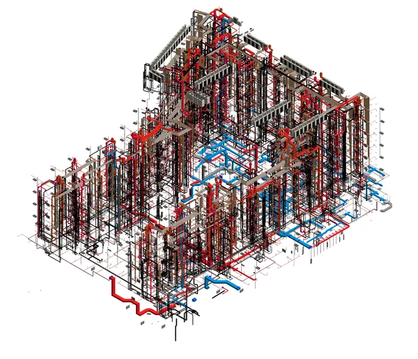 MEP Coordination Model: Revit 3D model of coordinated ductwork, piping and building services
