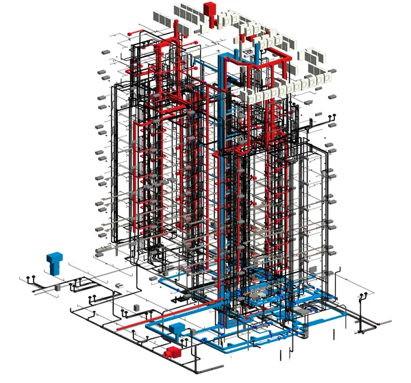 MEP Coordination Model: Revit 3D model of coordinated ductwork, piping and building services