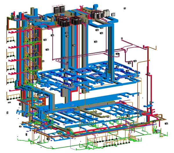 Ductwork & Piping Model: Revit 3D model of coordinated ductwork, piping and building services