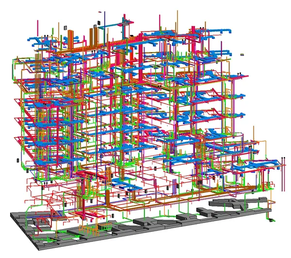 MEP Coordination Model: Revit 3D model of coordinated ductwork, piping and building services