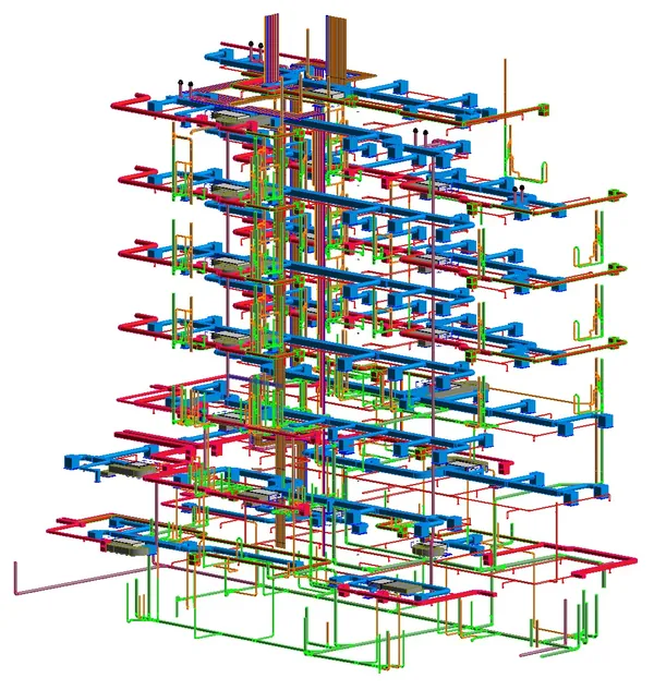 MEP Coordination Model: Revit 3D model of coordinated ductwork, piping and building services