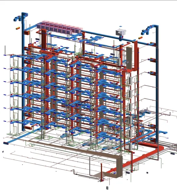 MEP Coordination Model: Revit 3D model of coordinated ductwork, piping and building services