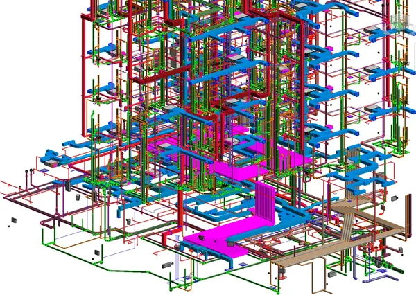 Ductwork & Piping Model: Revit 3D model of coordinated ductwork, piping and building services
