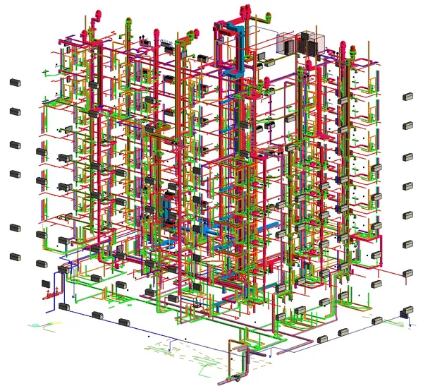 MEP Coordination Model: Revit 3D model of coordinated ductwork, piping and building services