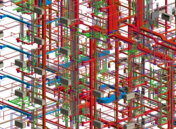 Ductwork & Piping Model: Revit 3D model of coordinated ductwork, piping and building services
