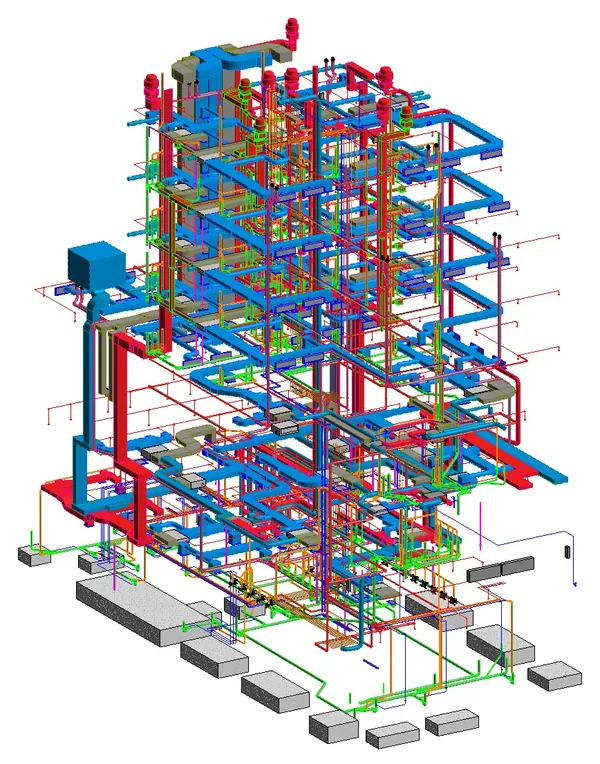 MEP Coordination Model: Revit 3D model of coordinated ductwork, piping and building services