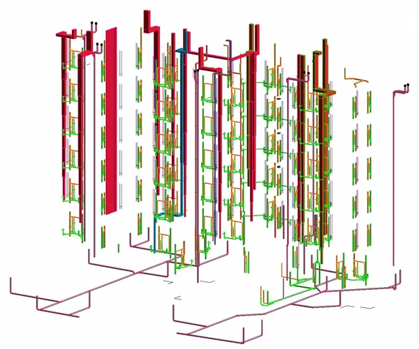 MEP Coordination Model: Revit 3D model of coordinated ductwork, piping and building services