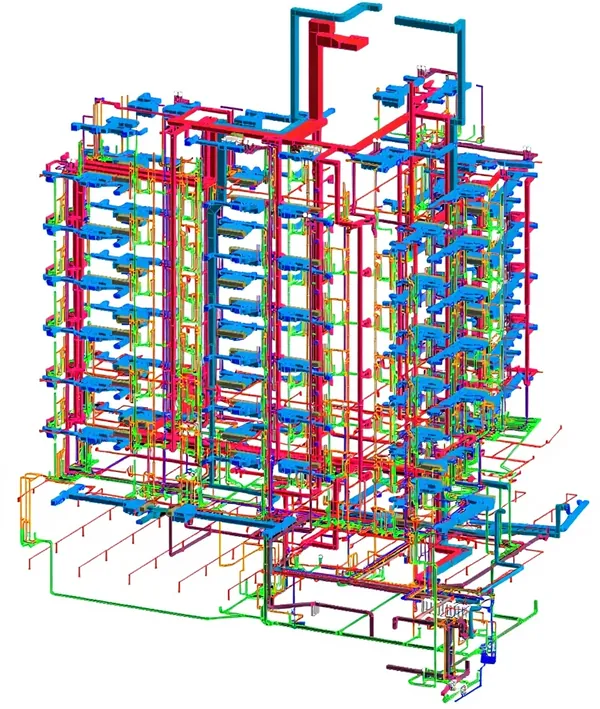 MEP Coordination Model: Revit 3D model of coordinated ductwork, piping and building services