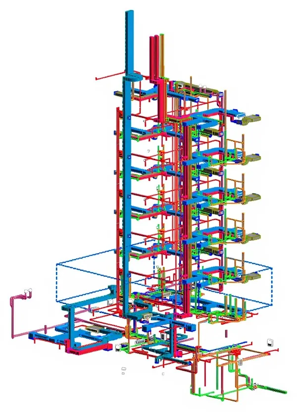 MEP Coordination Model: Revit 3D model of coordinated ductwork, piping and building services