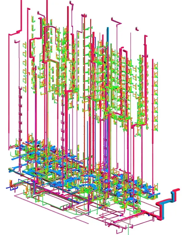 MEP Coordination Model: Revit 3D model of coordinated ductwork, piping and building services