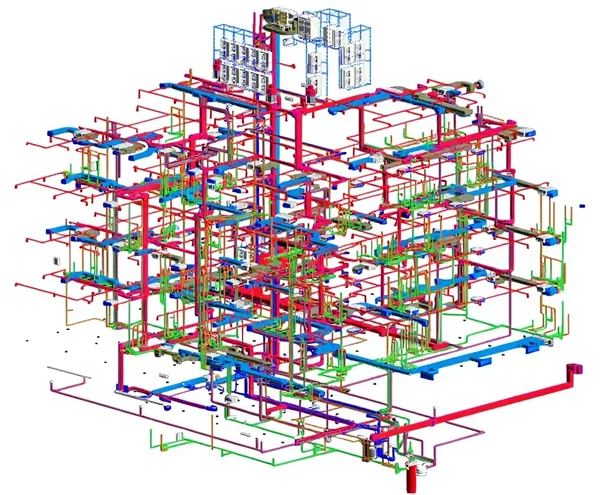 MEP Coordination Model: Revit 3D model of coordinated ductwork, piping and building services